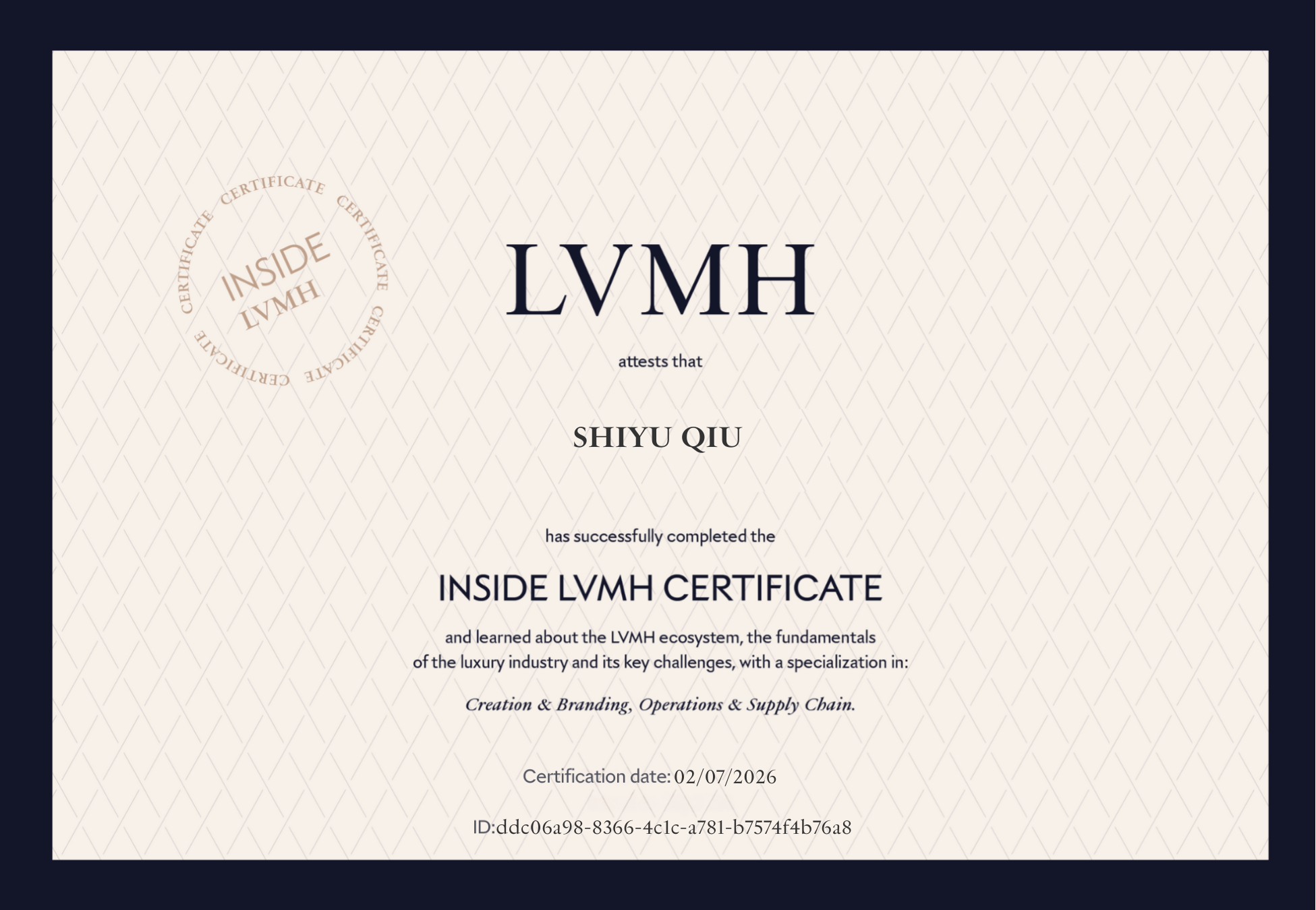 Inside LVMH Certificate Track 1 for Shiyu Qiu